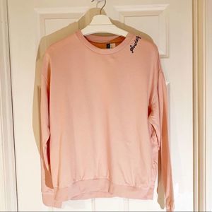 7-H&M Divided Pink GLOWING embroidered Long Sleeve Top size LG NWT